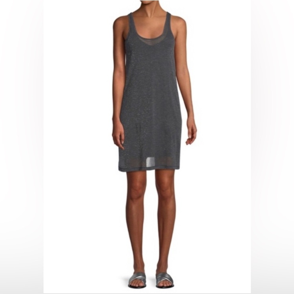 Rag & Bone Dawson Metallic Shimmer Knit Lined Tank Dress Womens S Black Silver